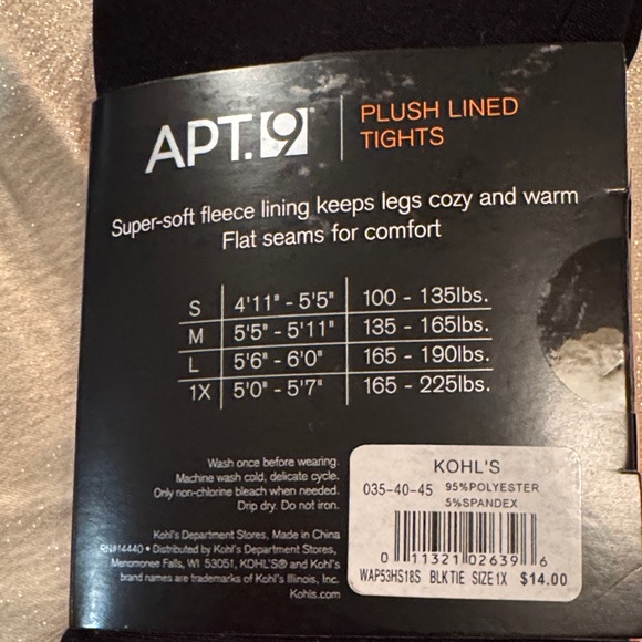 Apt. 9 Black Plush Lined Tights - Size 1X - Picture 3 of 3